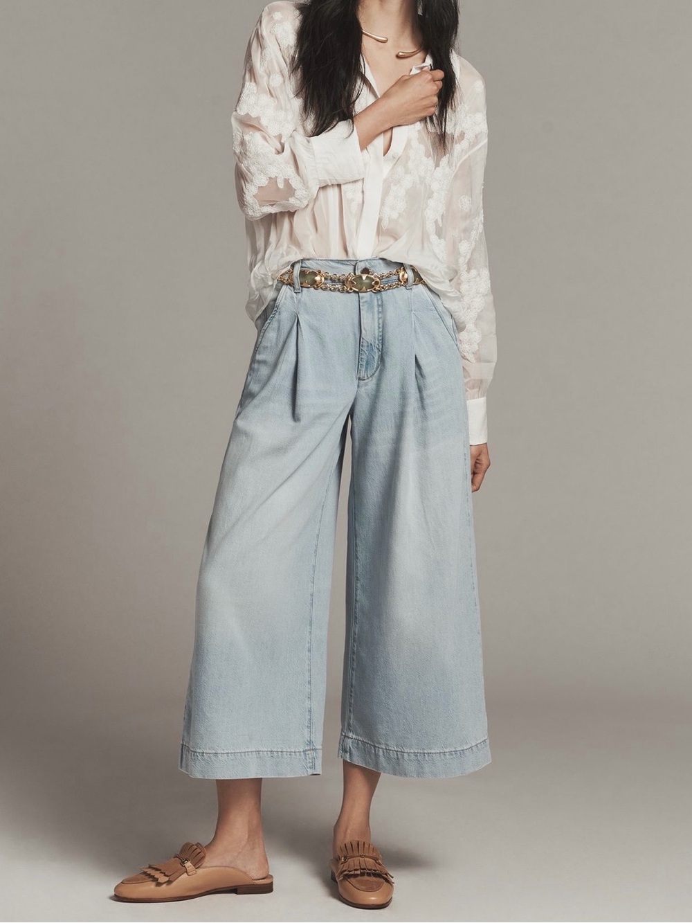 Pilcro Light Blue Wide Leg Cropped Jeans